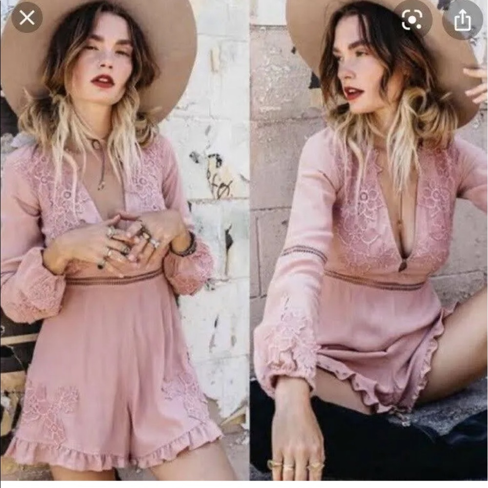 For Love And Lemons Pink Lace Romper